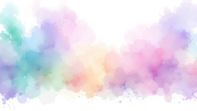 Colorful watercolor clouds with a dark silhouette of trees at the bottom of the image art isolated with white background