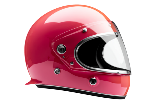 Vintage racing helmet with glossy red finish and clear visor design
