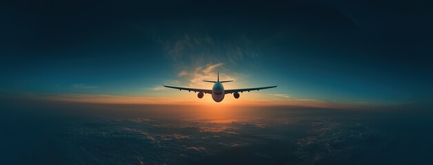 Mysterious Flight in Twilight Gradient Sky, Premium Aviation Service Sci-fi Concept Art