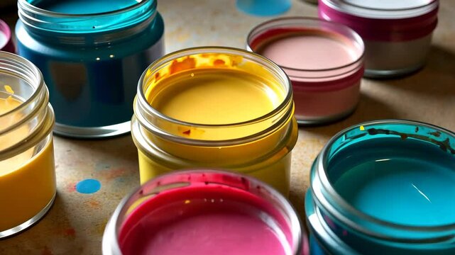 Gouache paint on artist desktop, art tool for hobby of drawing. AI Generative