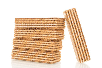 Sweet waffles, close-up, isolated on white background.