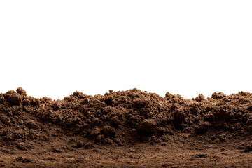 Dark brown soil mound on a transparent background for creative use