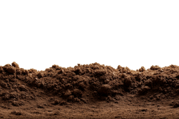 Dark brown soil mound on a transparent background for creative use