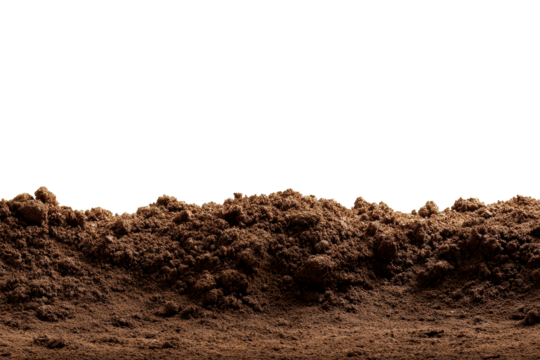 Dark brown soil mound on a transparent background for creative use