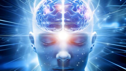 AI consciousness vision,Futuristic brain activation with glowing energy, futuristic brain connection in digital light, futuristic brain focus with third eye energy,AI consciousness vision - Powered by Adobe