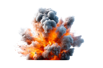 Large explosion with smoke and fire effects in clear background