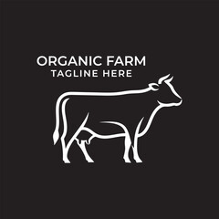 Organic Farm Logo with Cow Silhouette