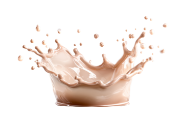 Splash of beige liquid creating dynamic droplets and wave patterns