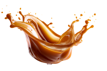 Coffee splash creates dynamic visual on transparent backdrop