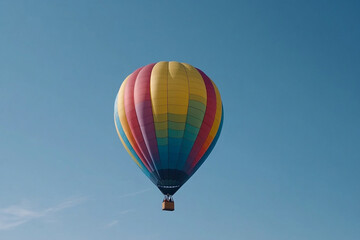 Obraz premium Hot air balloon gliding gracefully above the landscape during a sunny day with vibrant colors