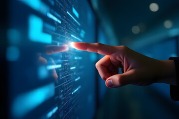 hand pushing the button on a touch screen interface