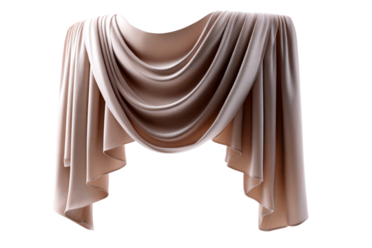 Elegant draped fabric with soft folds on transparent background