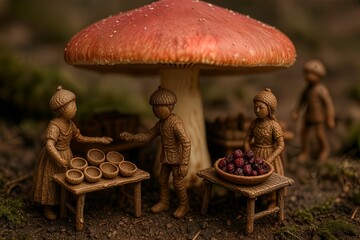 Mushroom Market with Figurines | mushroom in the forest