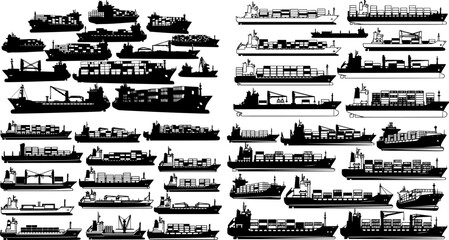 Obraz premium Collection of various ship silhouettes showcasing diverse designs and types in a cohesive arrangement 