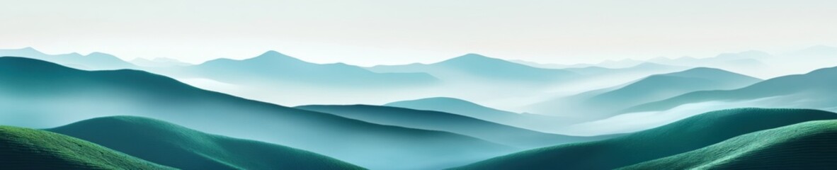 Obraz premium Tranquil morning in misty mountain landscape with verdant hills