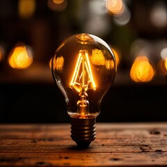 Vintage Edison Bulb Glowing in Warm Light | light bulb on wooden background