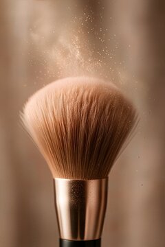 Hyper-Realistic Close-Up of Makeup Brush with Powder Particles in Air | makeup brush and powder