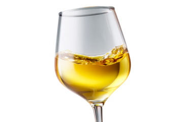 A glass containing a golden beverage features a splash as it moves