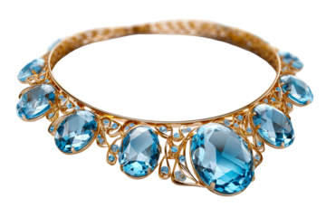 Elegant blue gemstone necklace with intricate gold design