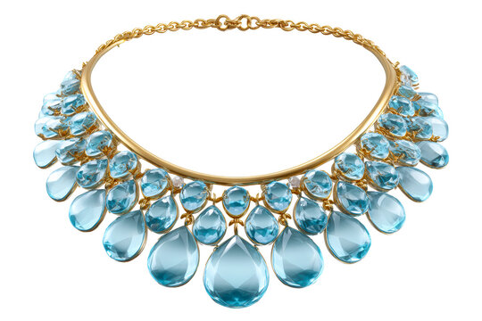 Gold necklace with blue gems on a clear background - Powered by Adobe
