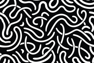 seamless white line doodle pattern in black background vector pattern