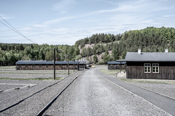 Fototapeta premium The memorial site in Lesetice, Czechia features a former prison complex dedicated to the victims of communism. Visitors can reflect on the historical significance of the location.