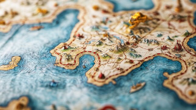 Antique Map Seas, Mountains and Coastlines, Cartography, Topography