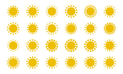 Collection of 24 Sun Symbols – Hand-Drawn and Minimal Vector Elements, sun set, sun summer