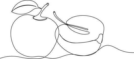 Continuous line drawing of two apples representing healthy eating, vegan and raw food lifestyle. Ideal for nutrition, wellness, summer fruit themes, and clean eating concepts in a modern minimalist st