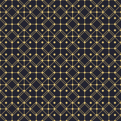 Geometric ornament with squares. Seamless vector pattern. Dark  background.