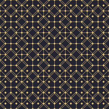 Geometric ornament with squares. Seamless vector pattern. Dark  background.
