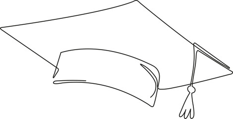Continuous line drawing of a graduation cap symbolizing the end of the academic journey. Perfect for school, college, or university graduation themes. Represents the final day of school, achievement, 