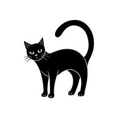 black cat arched on white background .svg