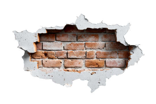 Hole in the wall revealing exposed brickwork during renovation