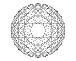 Circle point with connected lines, symmetry mandala. Sacred Geometry white background for tattoo symbol religion icon logo. vector illustration