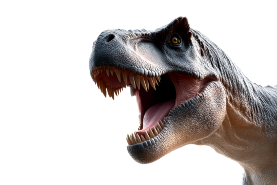 T Rex roaring against transparent background in dynamic pose