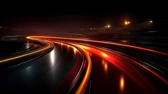 Night Speed with Race Track, Light Trails, and Abstract.
