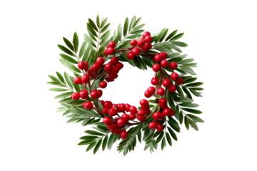 Decorative wreath with red berries and green leaves for festivities