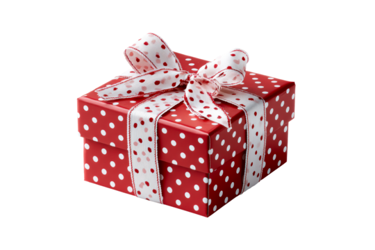Red polka dot gift box with ribbon for special occasions