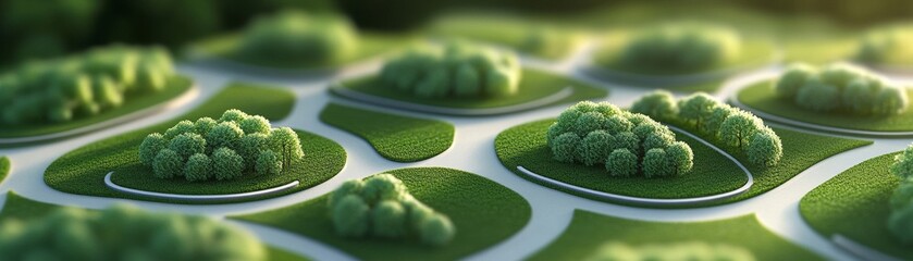 Miniature Park Aerial View of Green Islands and Paths, landscape, garden