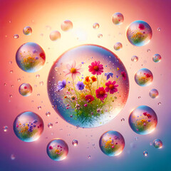 Levitating Flowers in Water Drops - Surreal Botanical Encapsulation Art