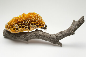 A beehive resting on a cut branch, now exposed 
