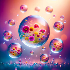 Levitating Flowers in Water Drops - Surreal Botanical Encapsulation Art