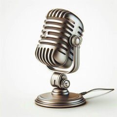 Vintage Microphone on Stand Isolated - Retro Recording Studio Object

