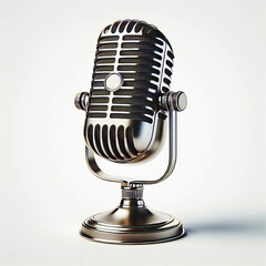 Vintage Microphone on Stand Isolated - Retro Recording Studio Object
