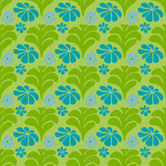 Floral pattern design, flower and leaves mosaic pattern, tiled motif background
