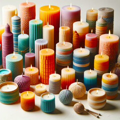 Colorful Handmade Candle Set Isolated - Artisan Wax Objects Photo
