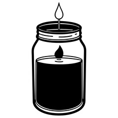 candle in glass jar on white background  
