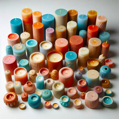 Colorful Handmade Candle Set Isolated - Artisan Wax Objects Photo
