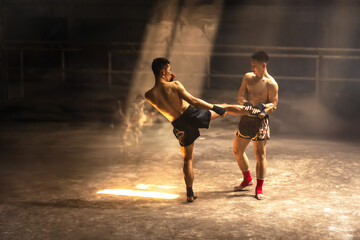 Male muaythai boxers training muay thai boxing 